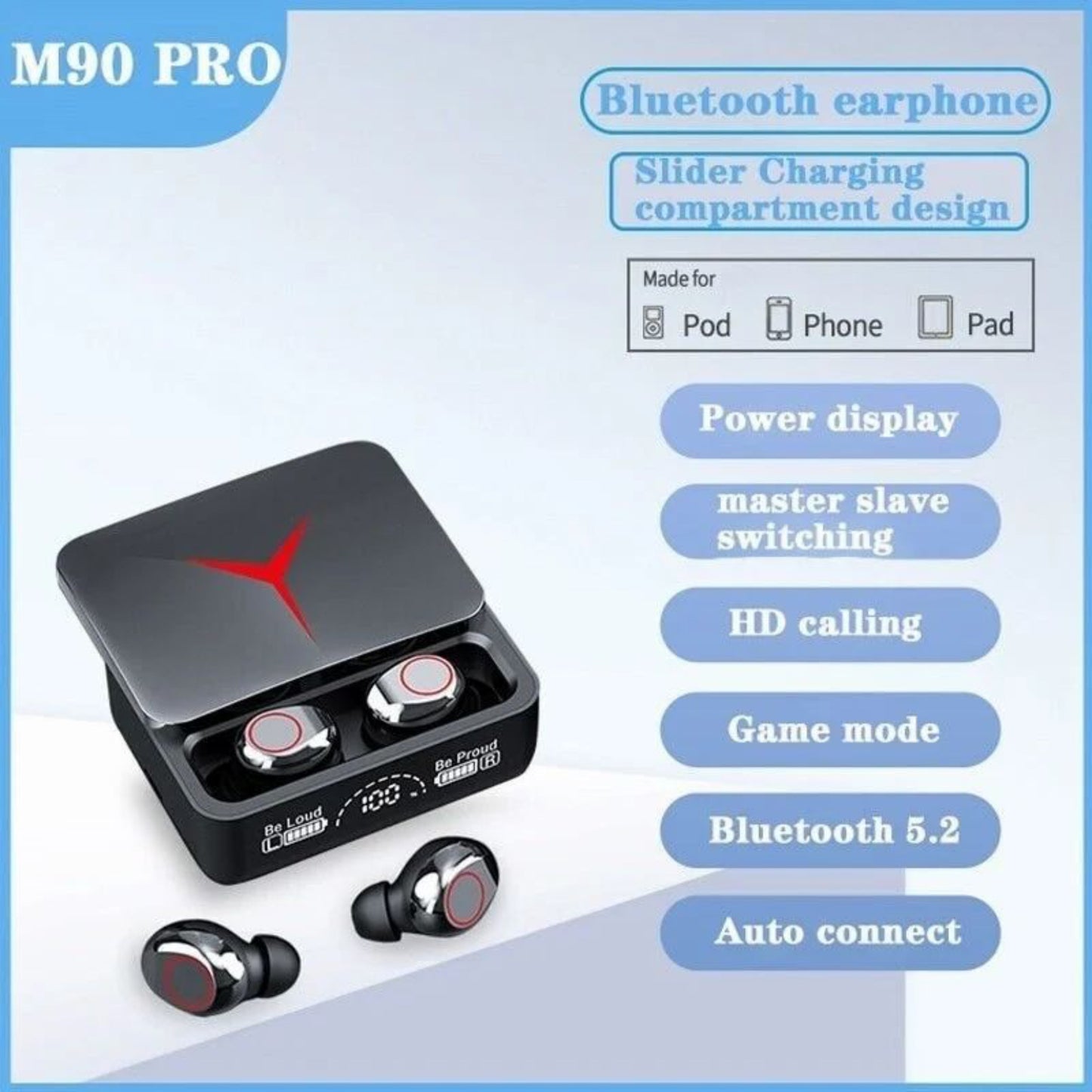 M90 Pro Wireless Earbuds – Gaming & Sports with Noise Cancellation