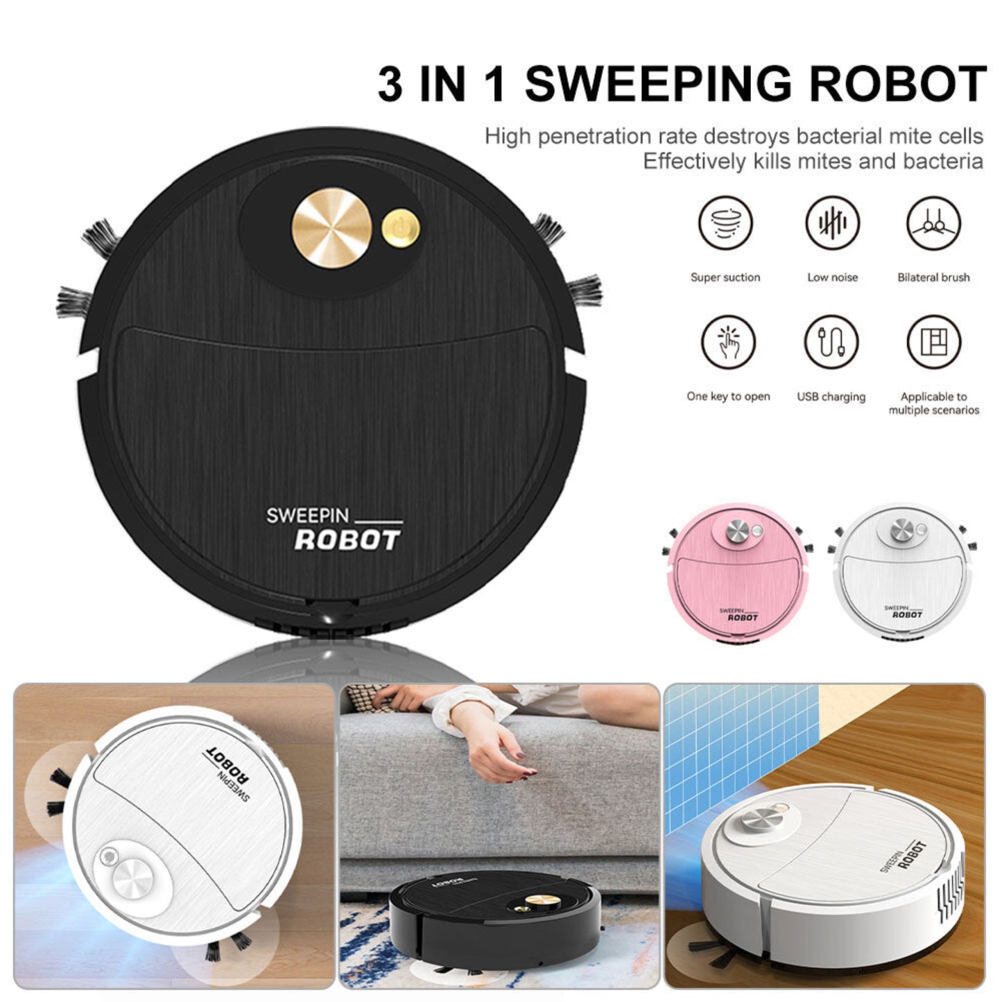 SWEEPIN ROBOT - 3 in 1 Multifunctional Rechargeable Mini Robot Vacuum Cleaner